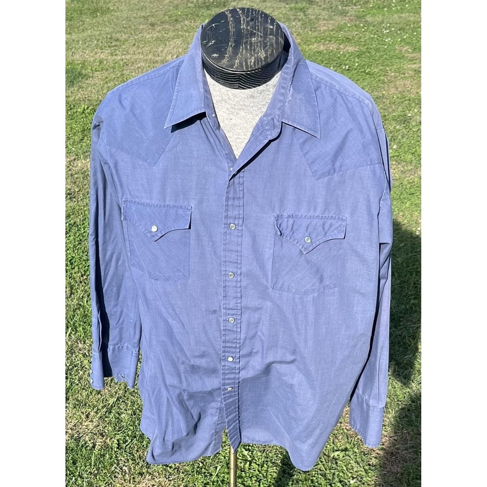 Plains Western Wear Shirt Mens XL Blue‎ Long Sleeve Pearl Snap Western Cowboy